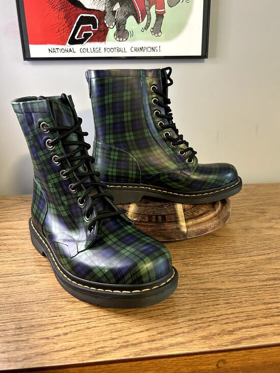 Dr. Martens Shoes - Dr Martens Blue Green Tartan Drench Rain Boots size 7/EU 38